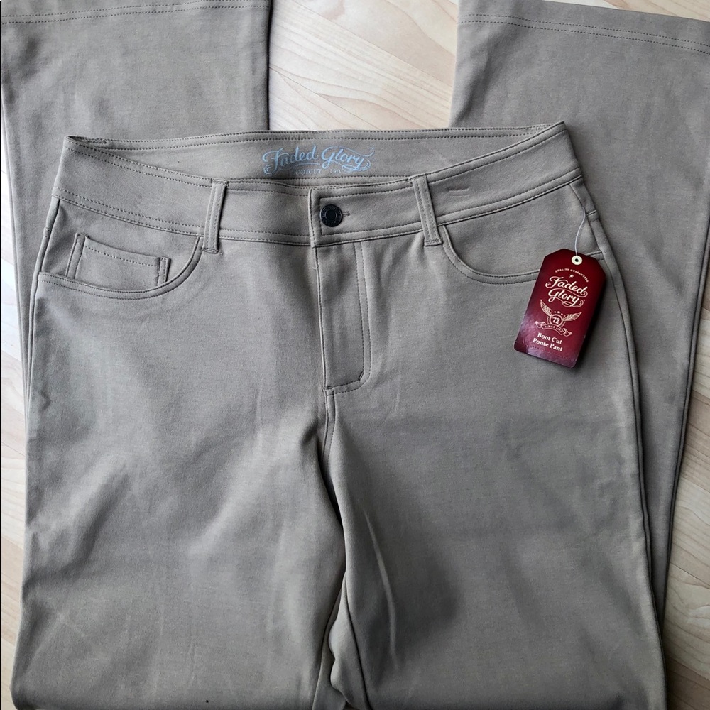NWT Faded Glory Khaki Bootcut Ponte Pants 14 Plus